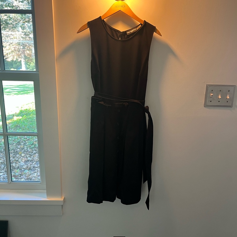 Karl Lagerfeld Black Midi Dress with Belt
